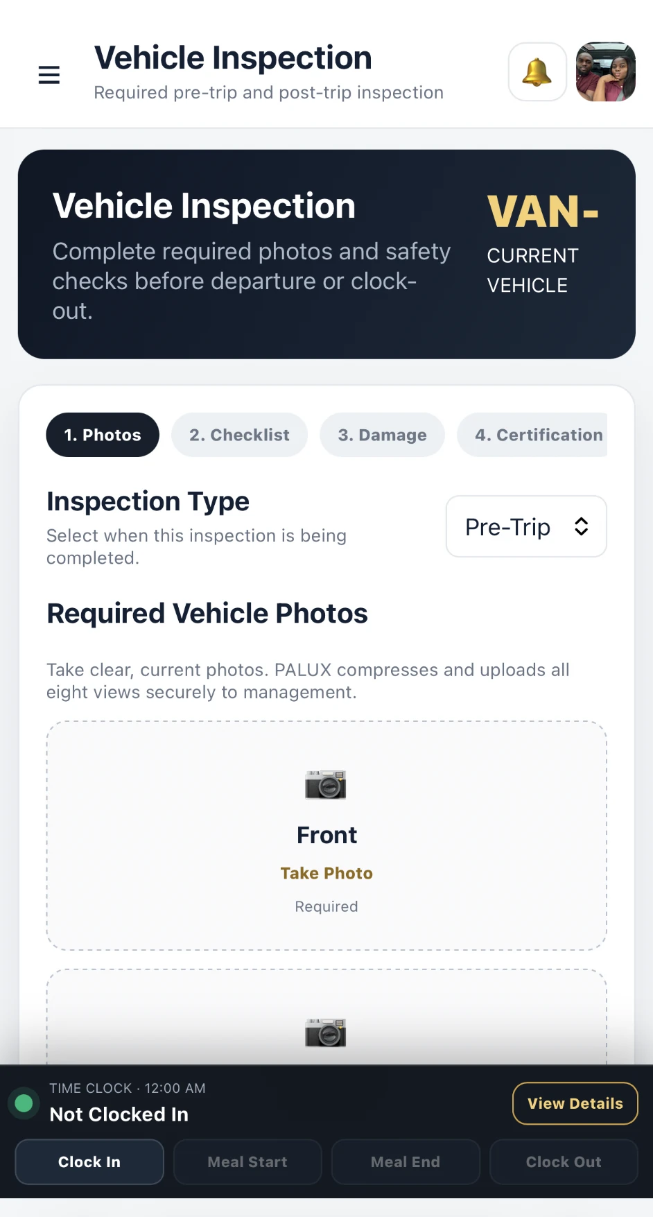 PALUX vehicle inspection on mobile