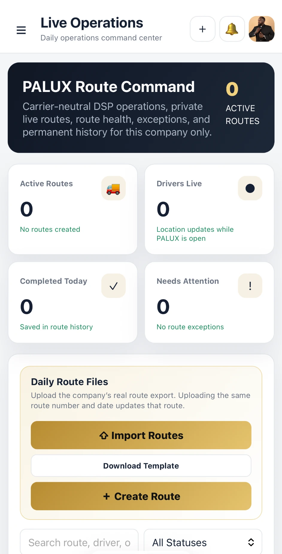 PALUX live operations mobile screen