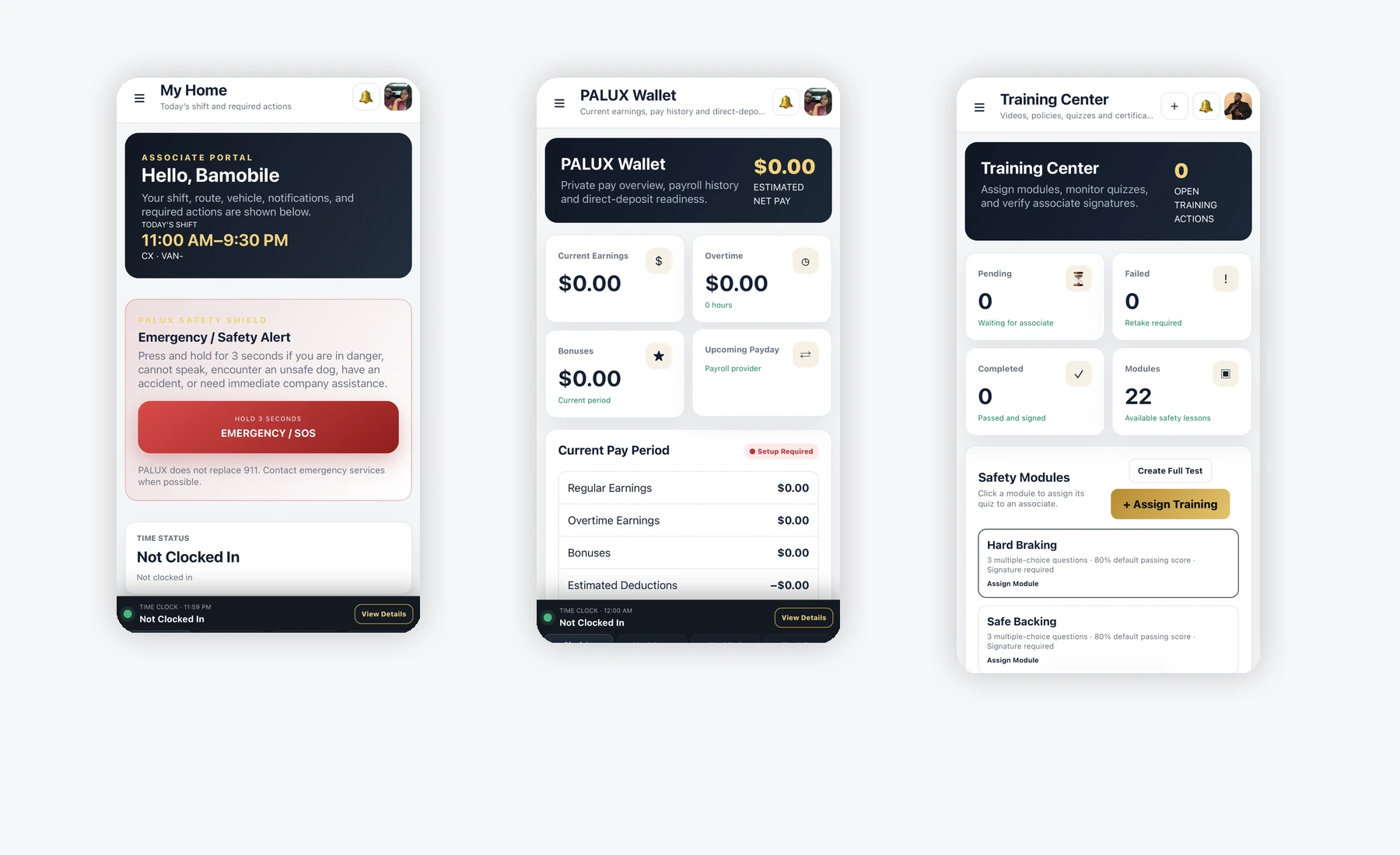 PALUX workforce, wallet and training mobile experiences